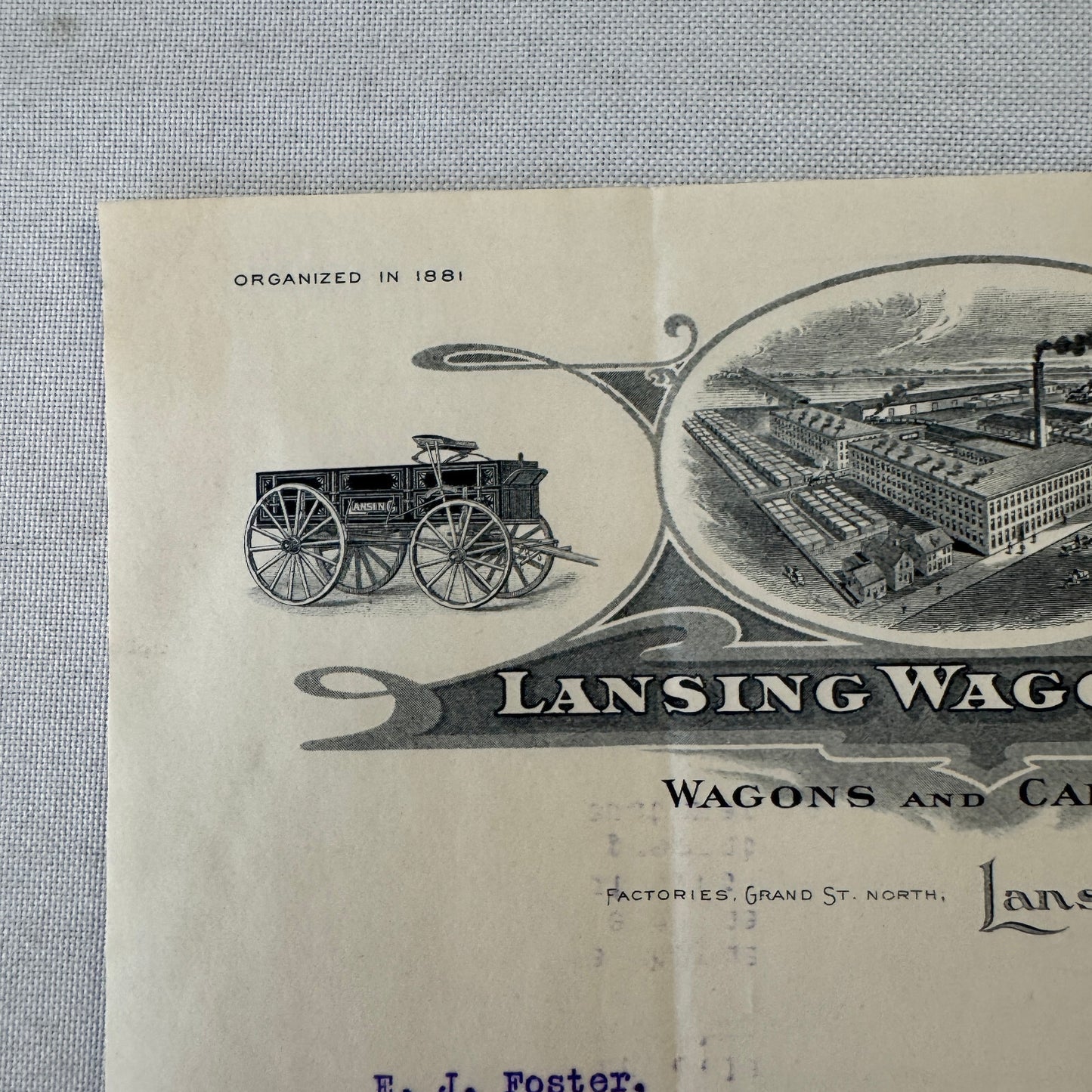Lansing Wagon Works Wagons Carriages Vintage Document Letterhead Letter 1907