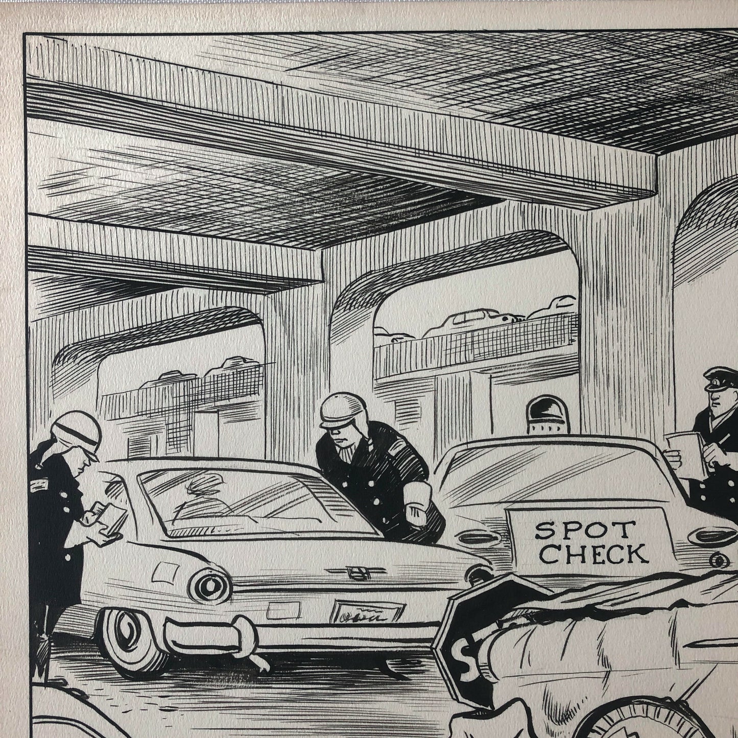 Vintage 1960s Newspaper Comic Illustration Art Police Drunk Driver Toronto 