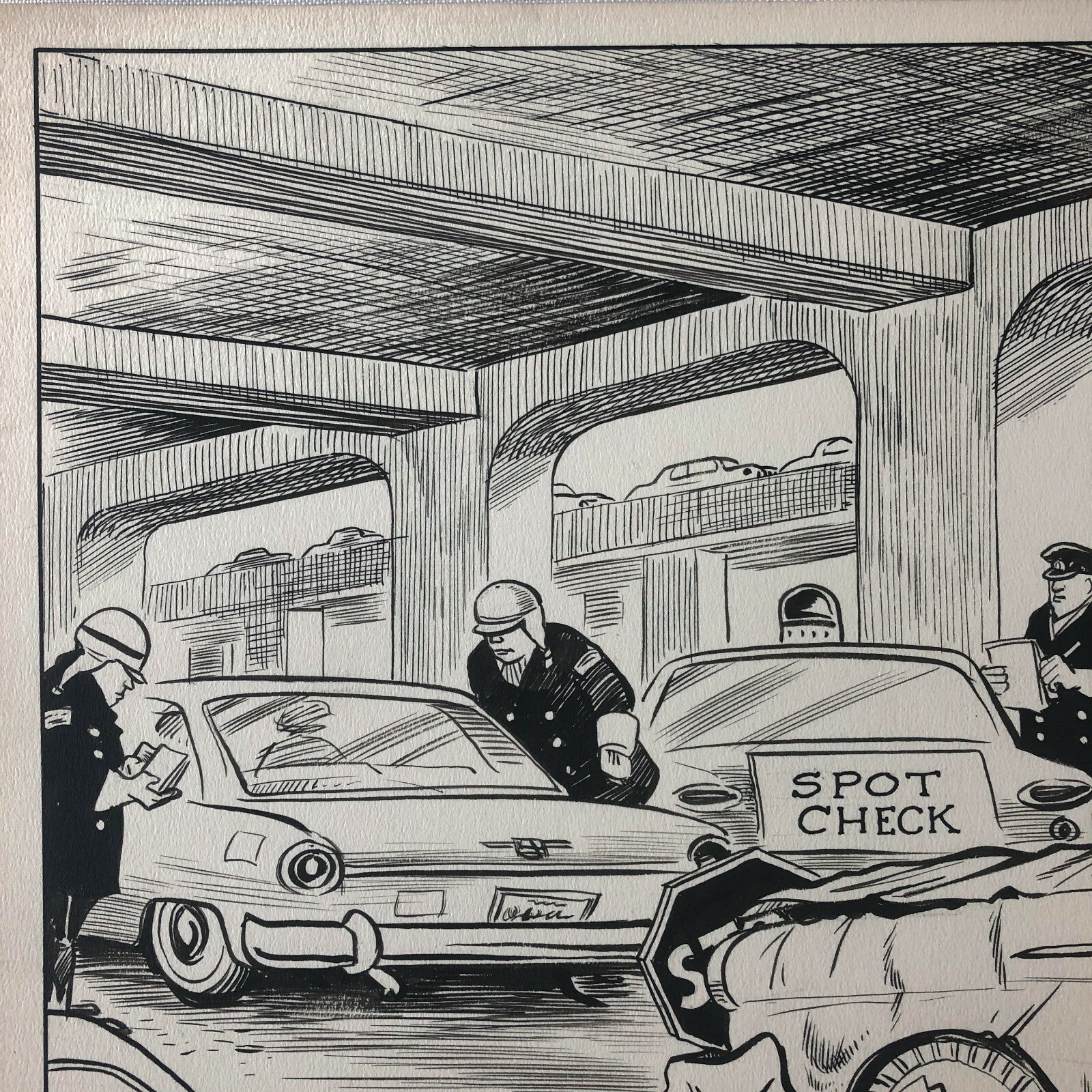 Vintage 1960s Newspaper Comic Illustration Art Police Drunk Driver Toronto 