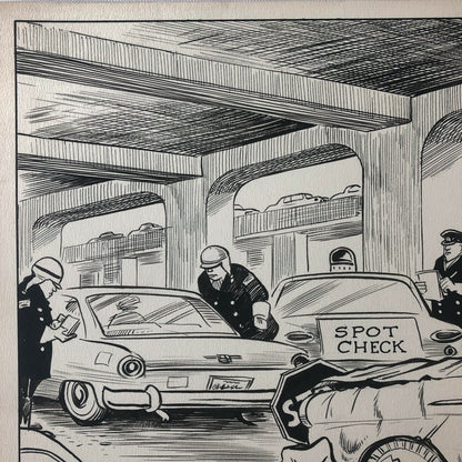 Vintage 1960s Newspaper Comic Illustration Art Police Drunk Driver Toronto 