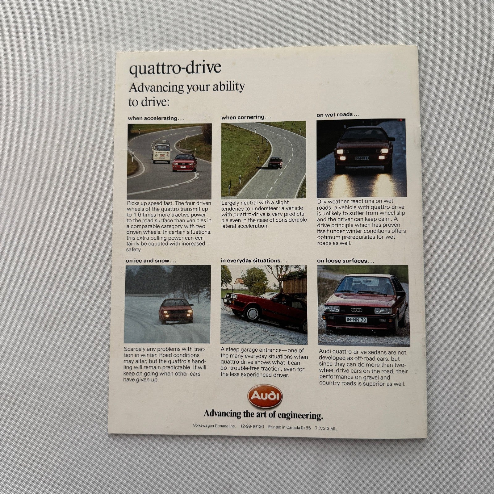 Audi Quattro Drive Sales Brochure Catalog Rally Rallying 1985 1986 Canadian