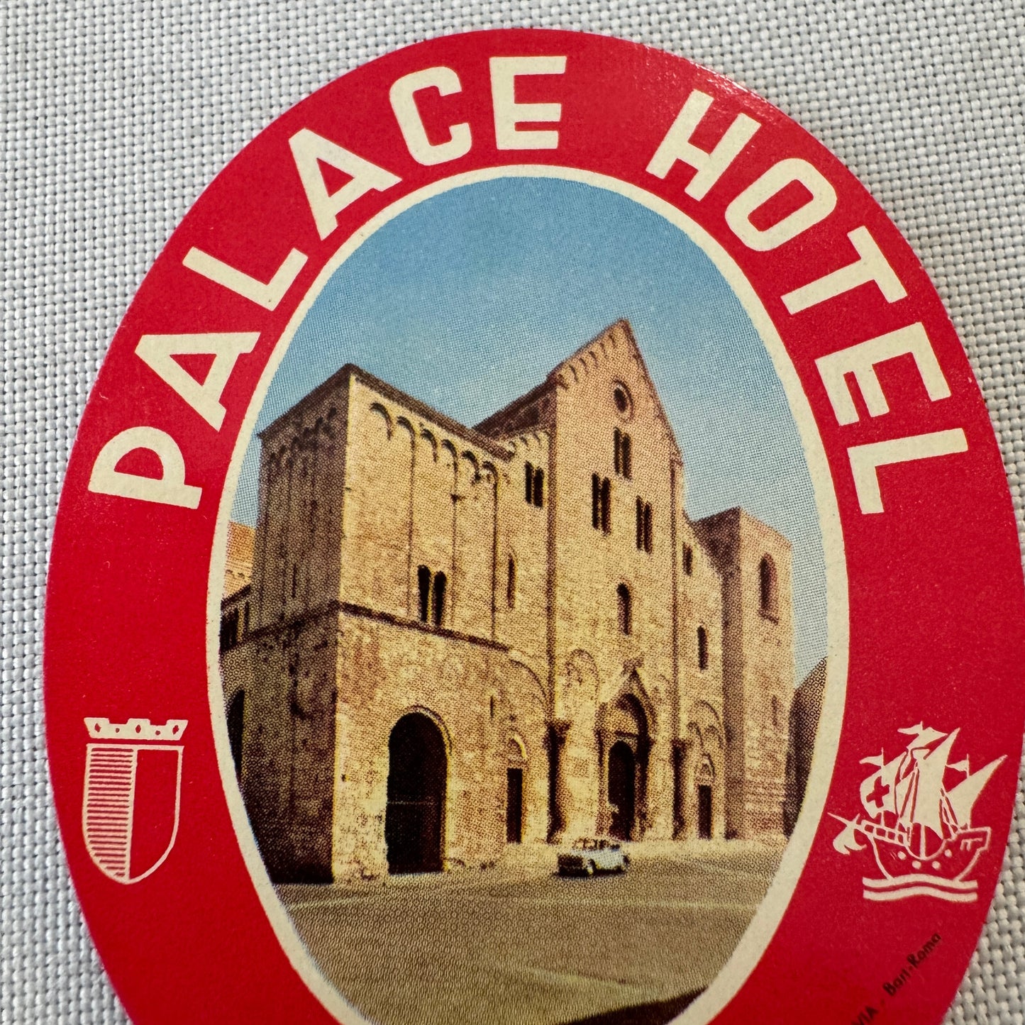 Vintage Hotel Travel Luggage Label Palace Hotel Bari Italy Italian