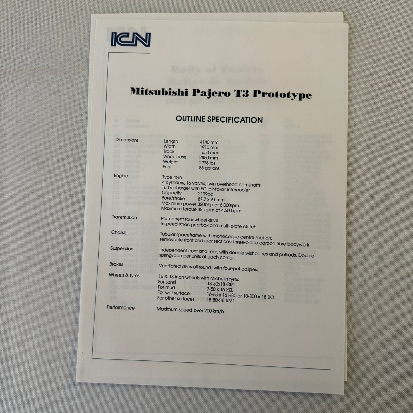 Rothmans Mitsubishi Pajero Rally Rallye Racing Press Kit 1993 Rally of Tunisia