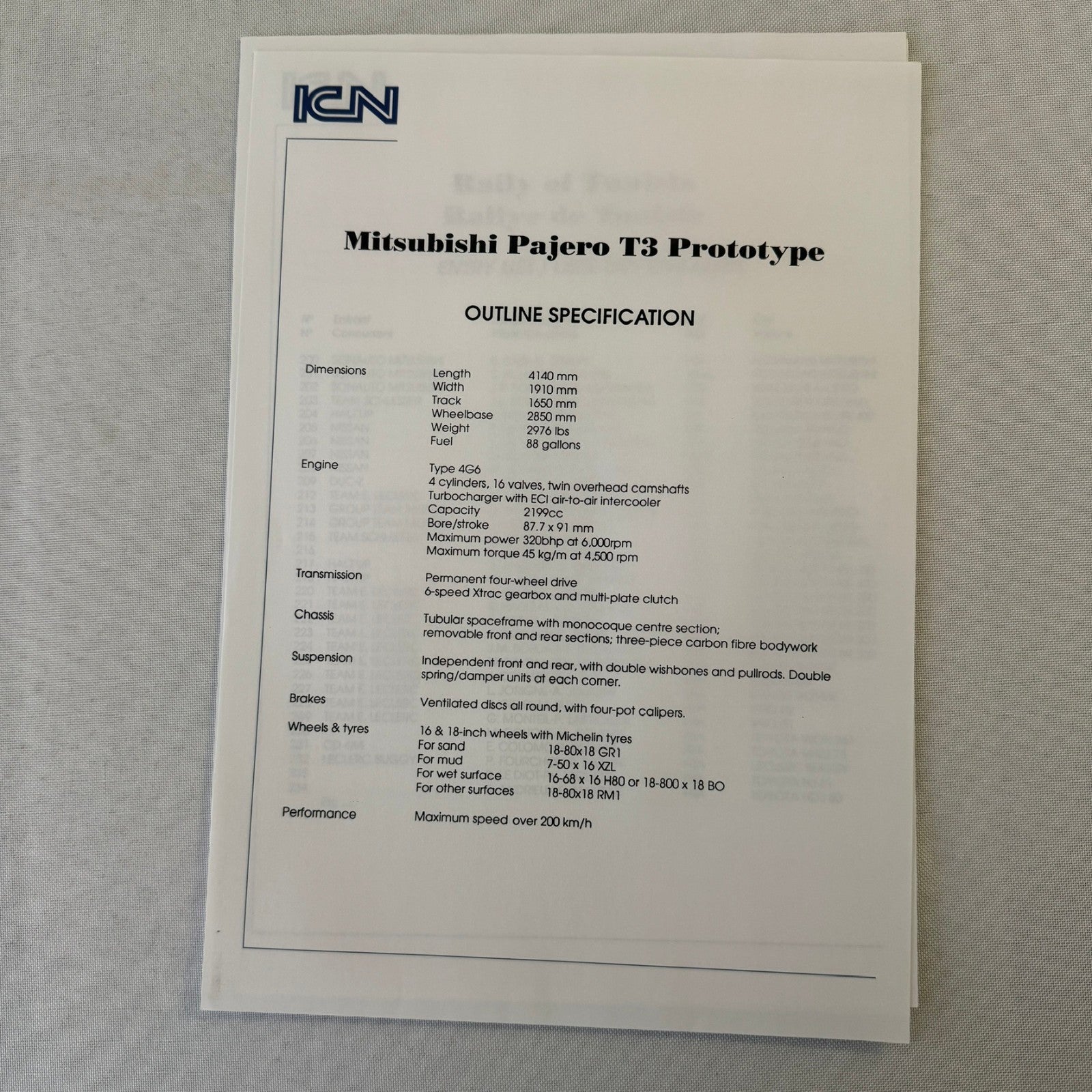 Rothmans Mitsubishi Pajero Rally Rallye Racing Press Kit 1993 Rally of Tunisia