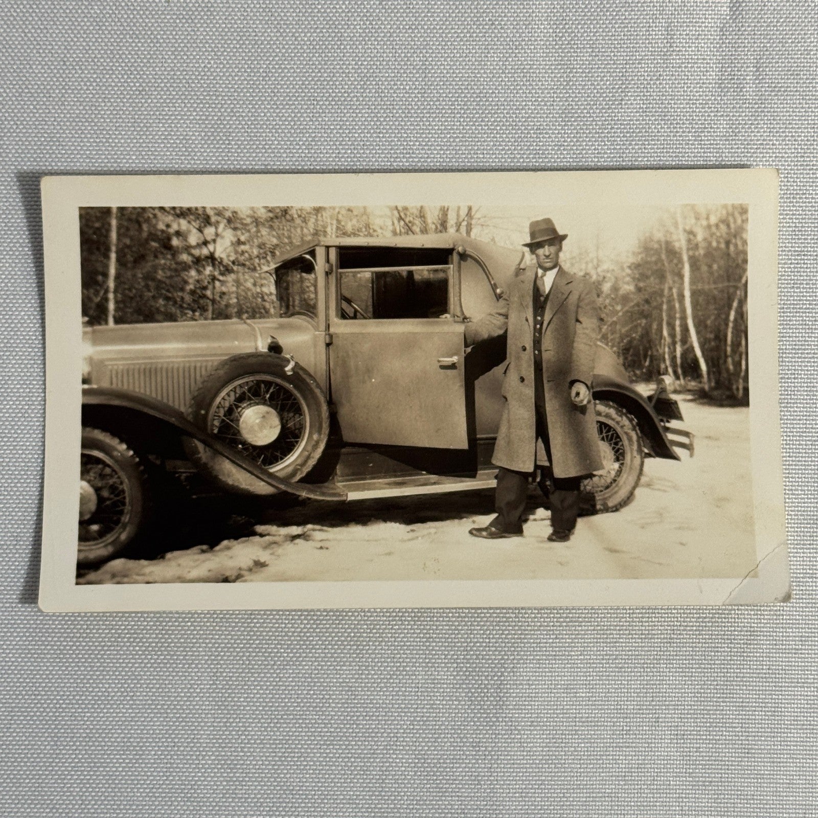 Vintage Automobile Photo Photograph Print Snapshot Man with Car