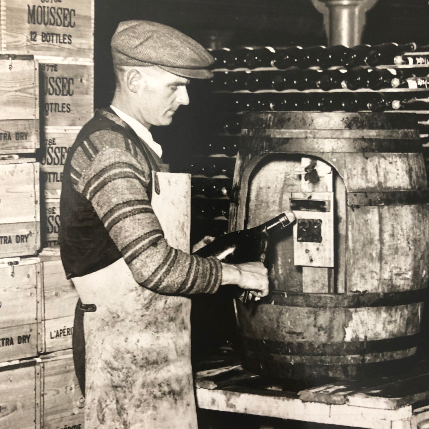 Press Photo Photograph Moussec Wine Maker Winery Wine Bottles 1934