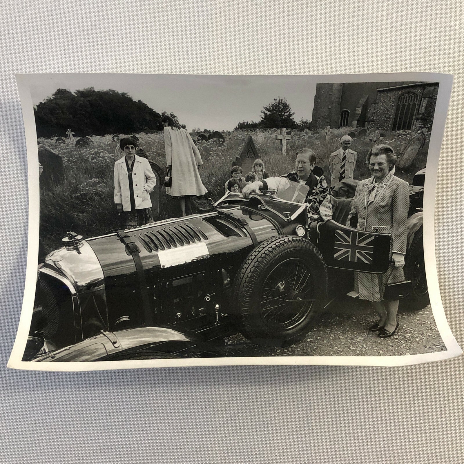 Antique Bentley Car with Church Clergy Press Photo Photograph Print 