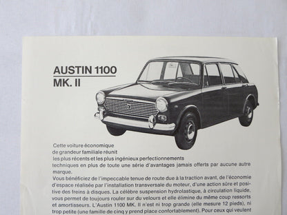 1960s Austin 1100 MK II Sales Sheet Brochure MKII FRENCH Canadian 