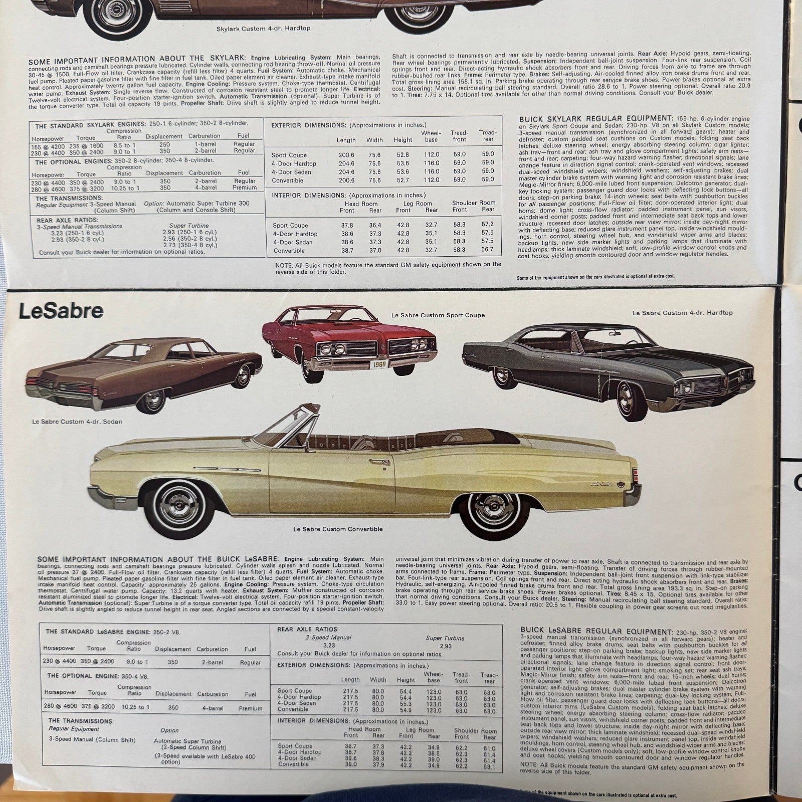 1968 Buick Sales Brochure GS400 GS350 Skylark Wildcat Electra Riviera Catalog