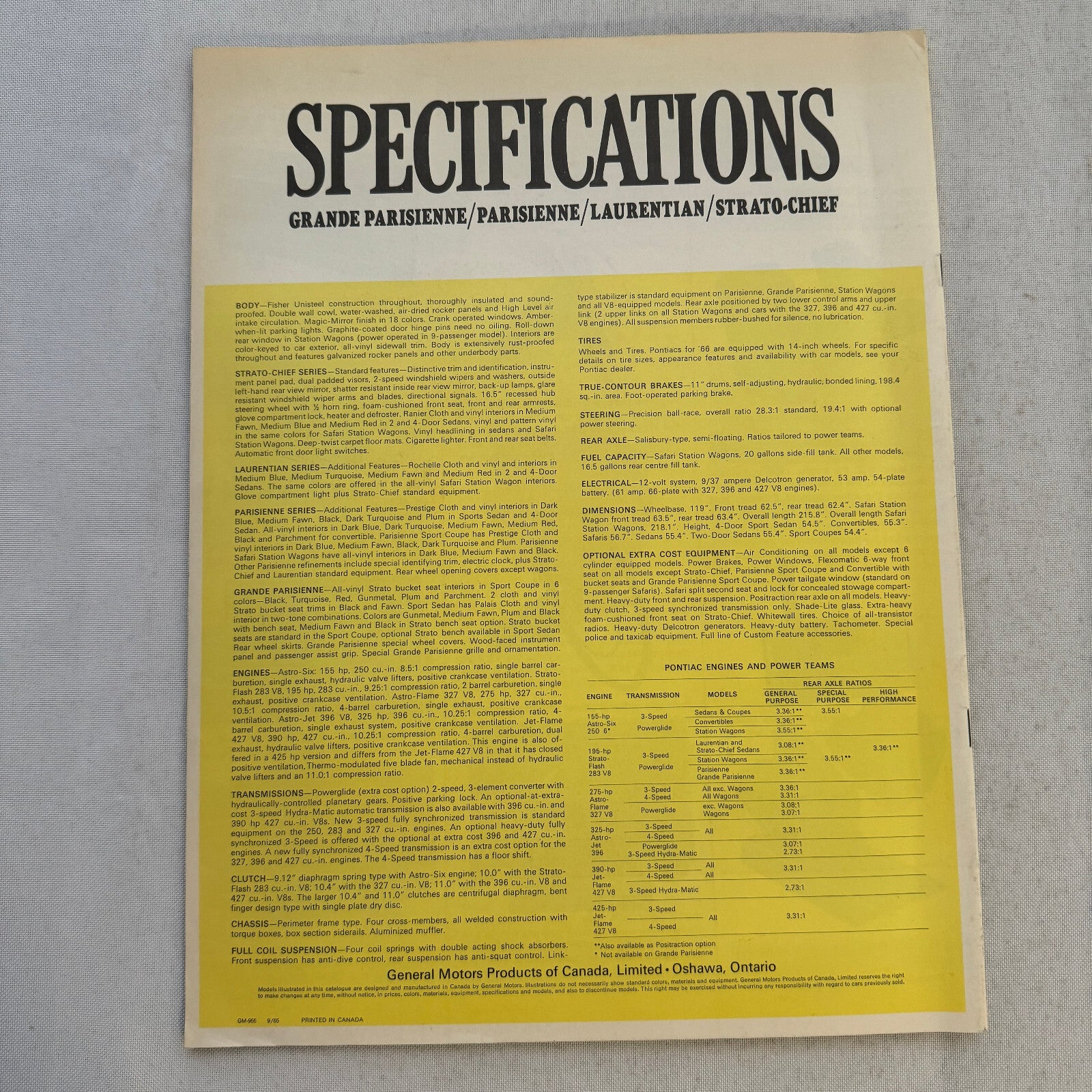 1966 Pontiac Sales Brochure Catalog Grand Parisienne Laurentian Strato Chief