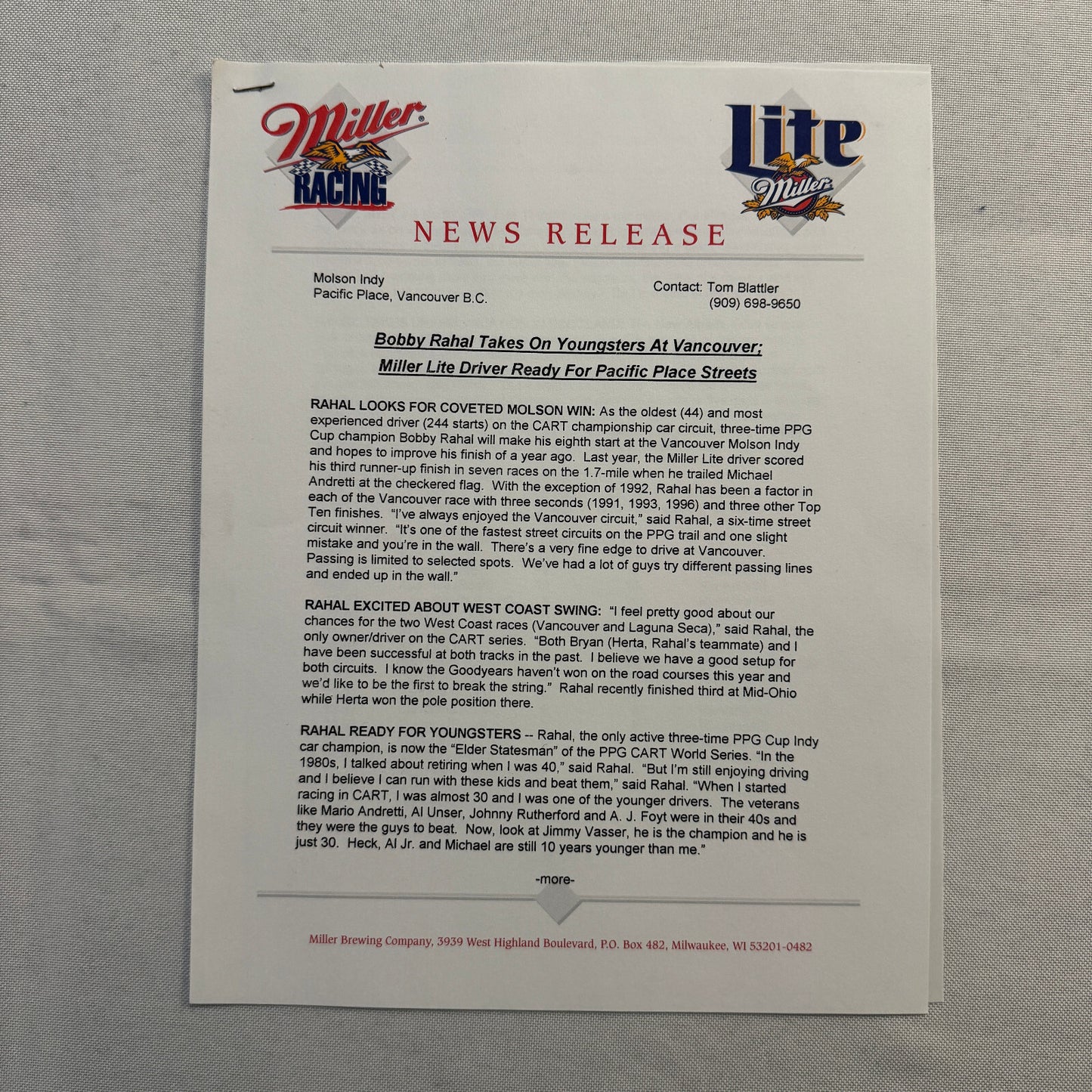 1997 CART Racing Bobby Rahal Miller Racing Press Kit Media Guide Bryan Herta +