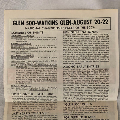 Vintage Watkins Glen Sports Car Road Race Poster Cobra Ferrari 250 SCCA