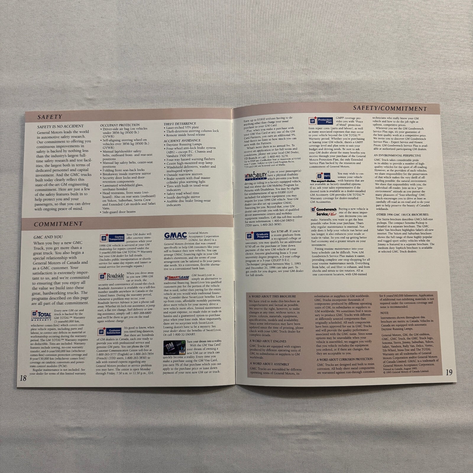 1996 GMC Commercial Truck Brochure Catalog Sierra Pickup Safari Van Vandura