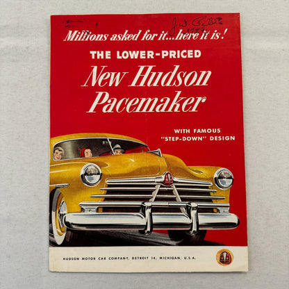 Hudson Pacemaker Car Sales Brochure Catalog Advertising Convertible Coupe Sedan