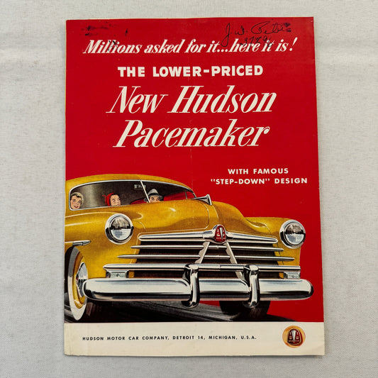 Hudson Pacemaker Car Sales Brochure Catalog Advertising Convertible Coupe Sedan