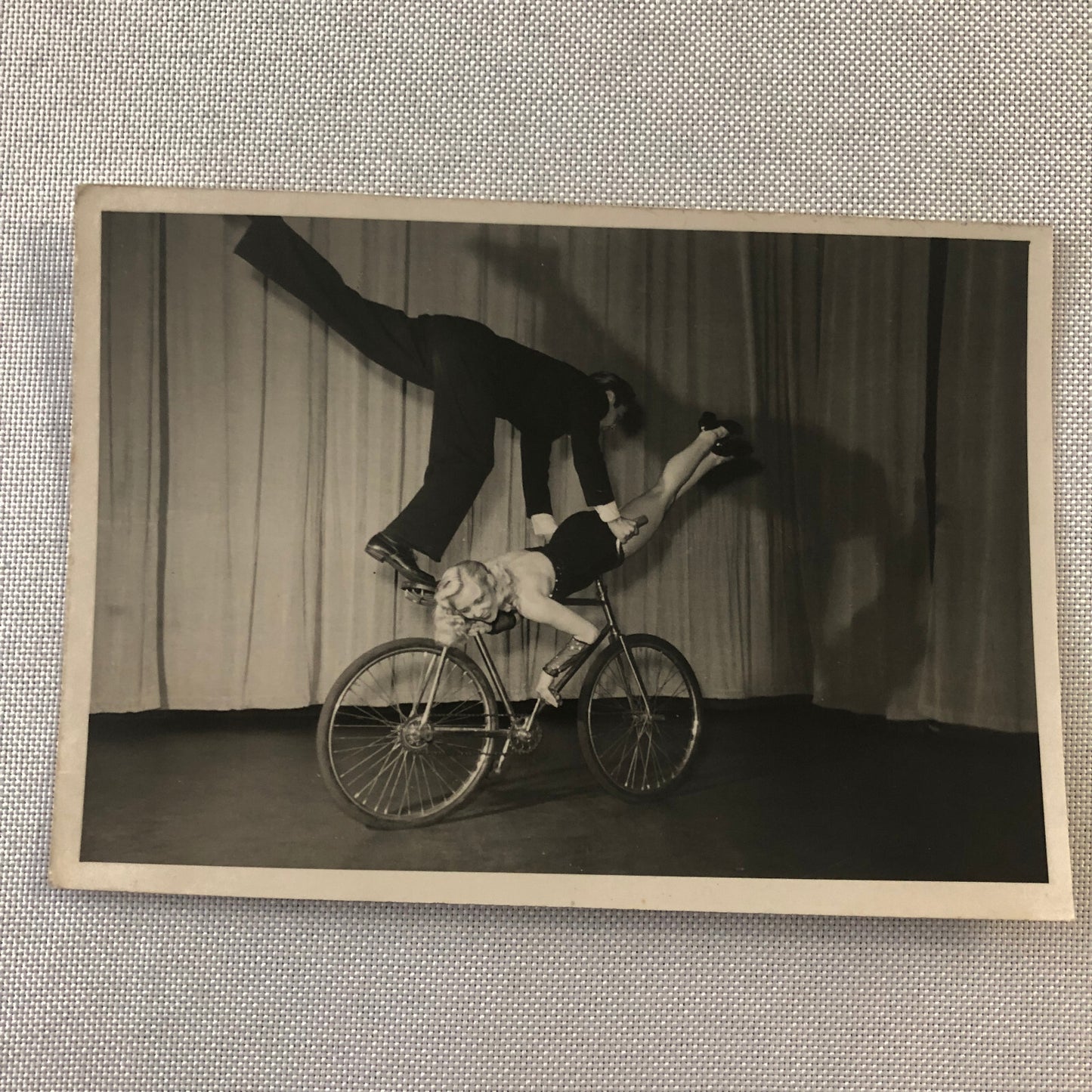 Circus Performer Man Woman on Bicycle Balancing Act Real Photo Postcard RPPC