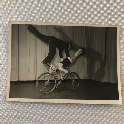 Circus Performer Man Woman on Bicycle Balancing Act Real Photo Postcard RPPC