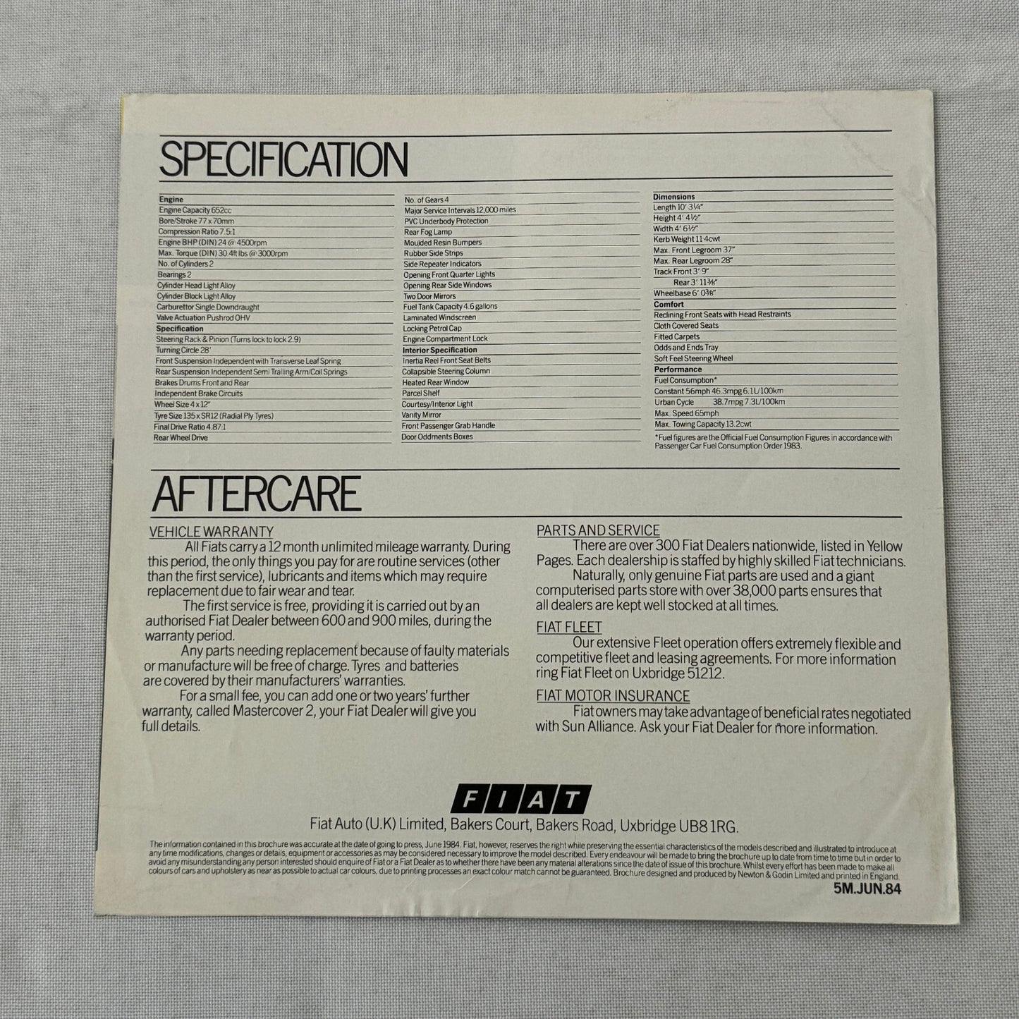 Fiat 124 Car Sales Brochure Catalog Advertising 1984 1985 UK