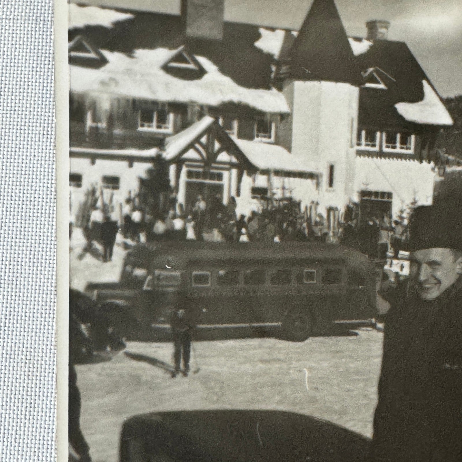 Vintage Photo Photograph Print Man Early Bus Winter Scene