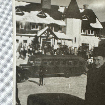 Vintage Photo Photograph Print Man Early Bus Winter Scene