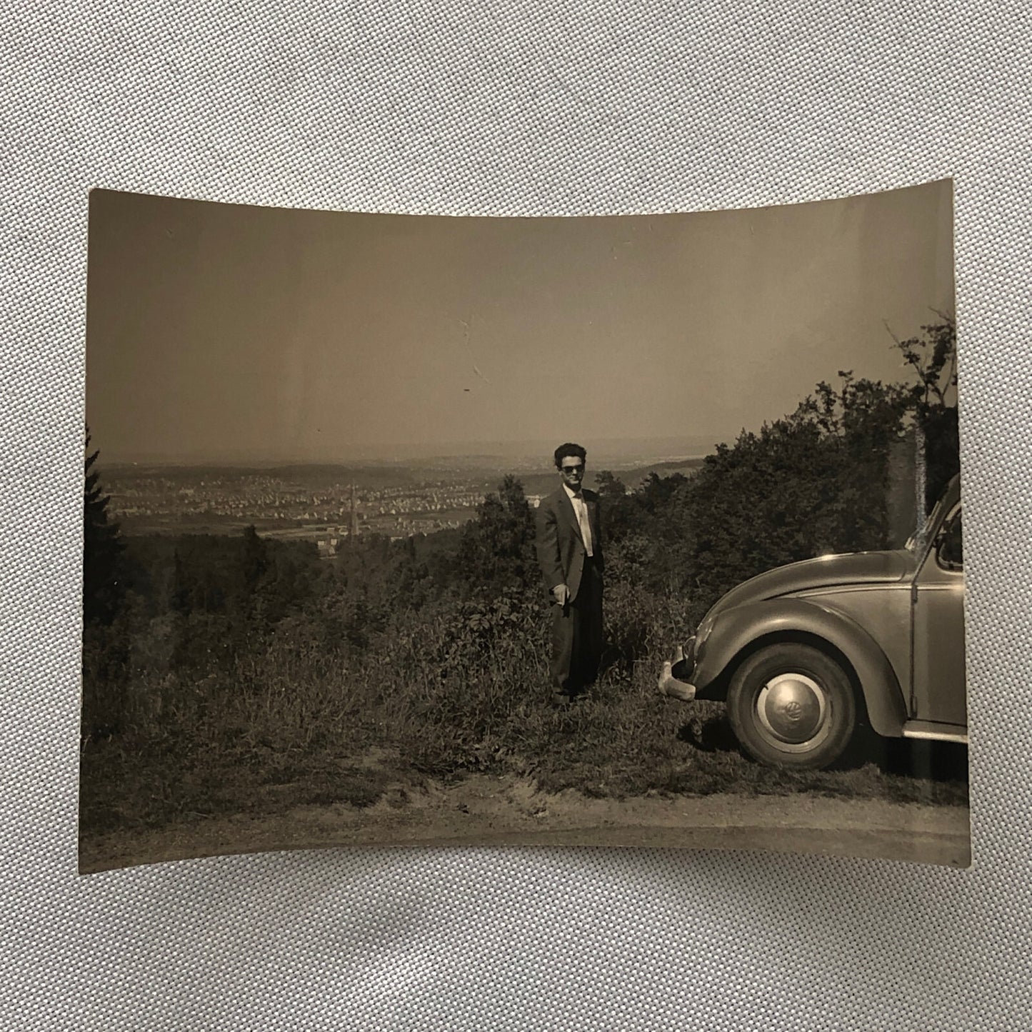 Vintage Photo Photograph Snapshot Man with VW Volkswagen Beetle Bug