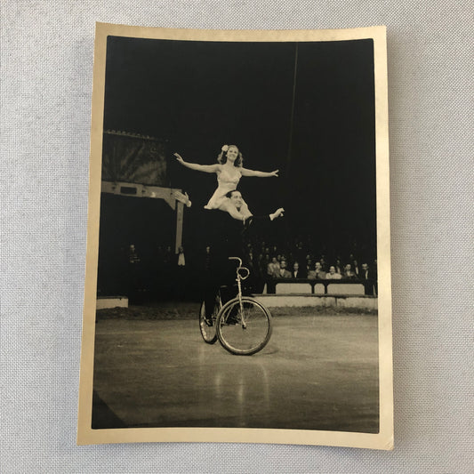 Circus Performer Bicycle Balancing Act Vintage Photo Photograph 1952