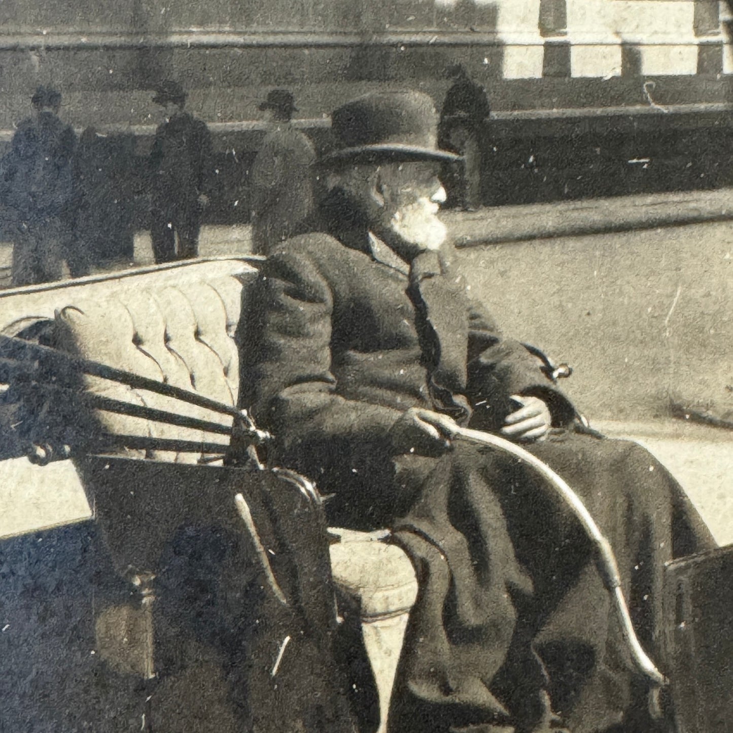 Vintage Automobile Photo Photograph Print Man on Early Motorcar beside Carriage