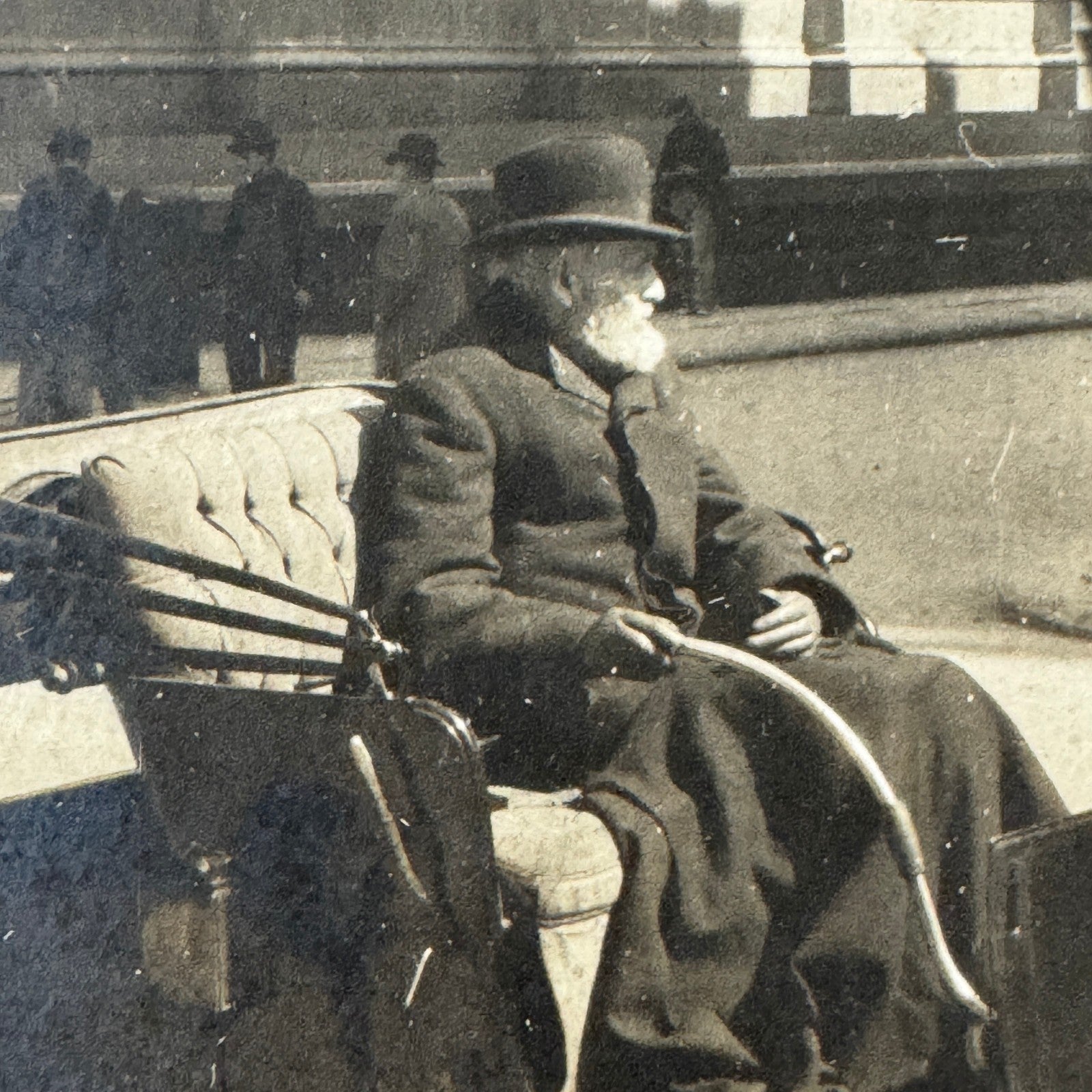 Vintage Automobile Photo Photograph Print Man on Early Motorcar beside Carriage