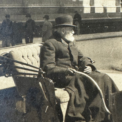 Vintage Automobile Photo Photograph Print Man on Early Motorcar beside Carriage