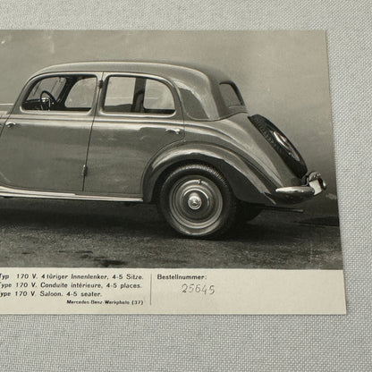 Mercedes Benz Typ 170V Factory Press Photo Photograph Type 170 V