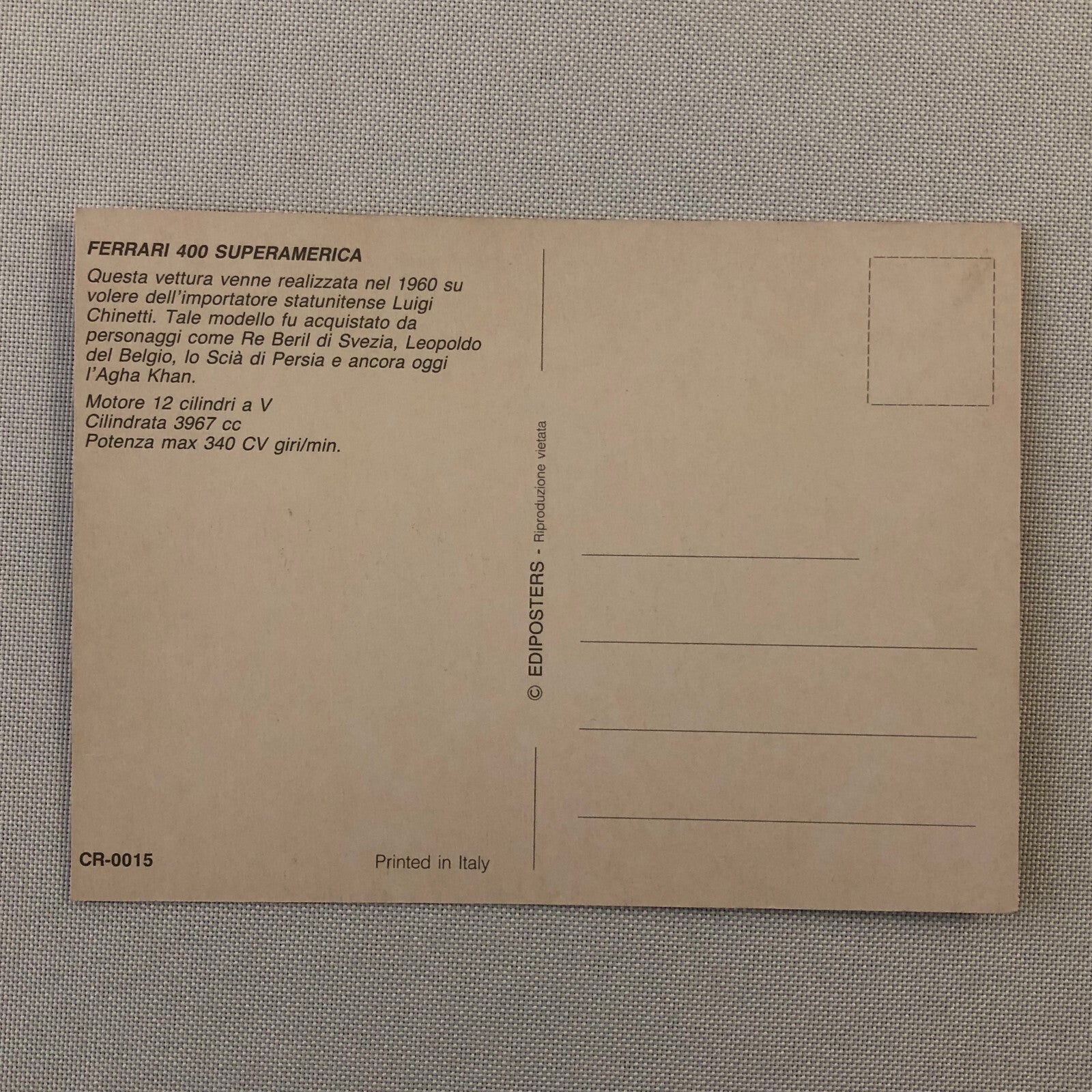 Ferrari 400 Superamerica Postcard Post Card Super America