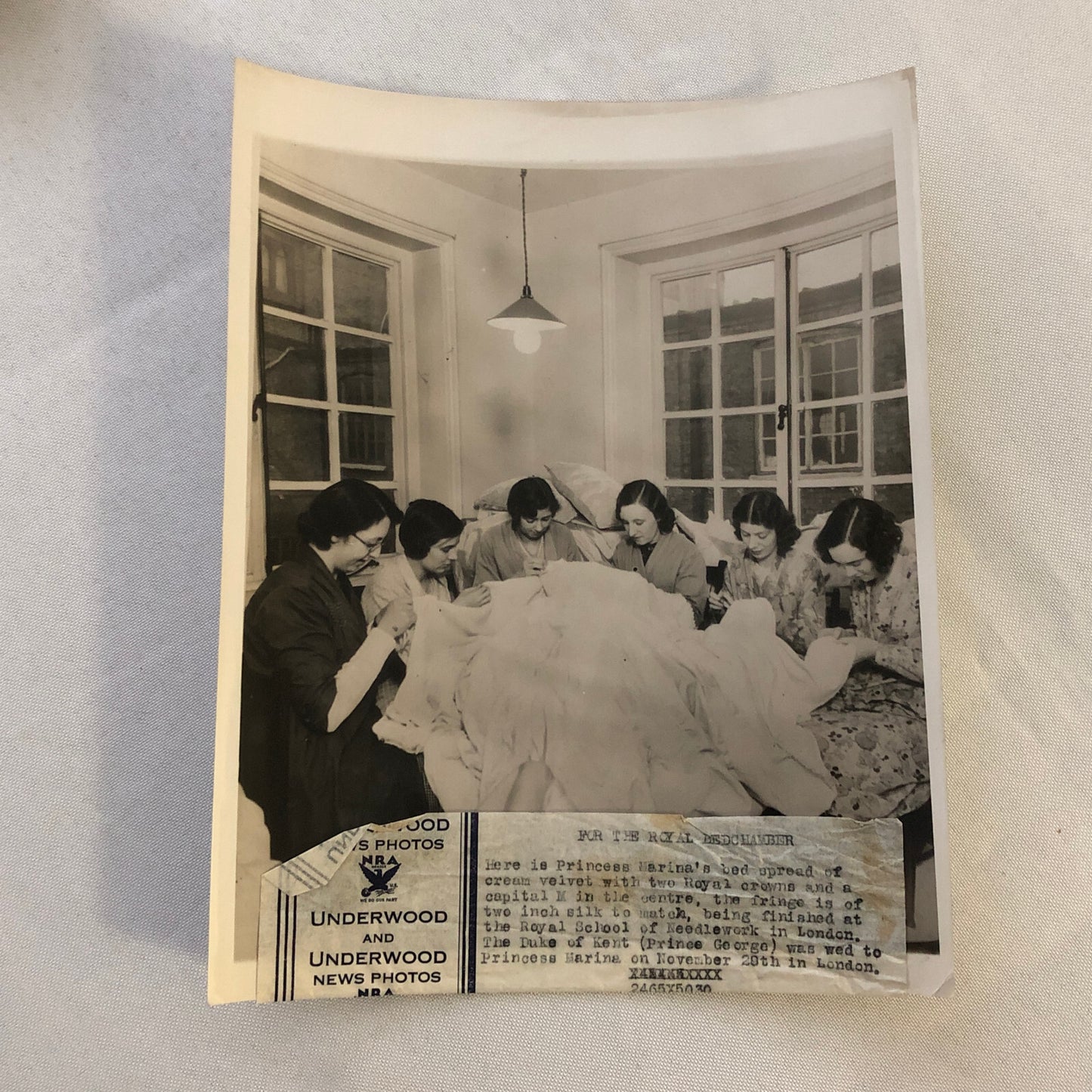 Vintage Press Photo Photograph Needlework Sewing Princess Marina Bed Spread
