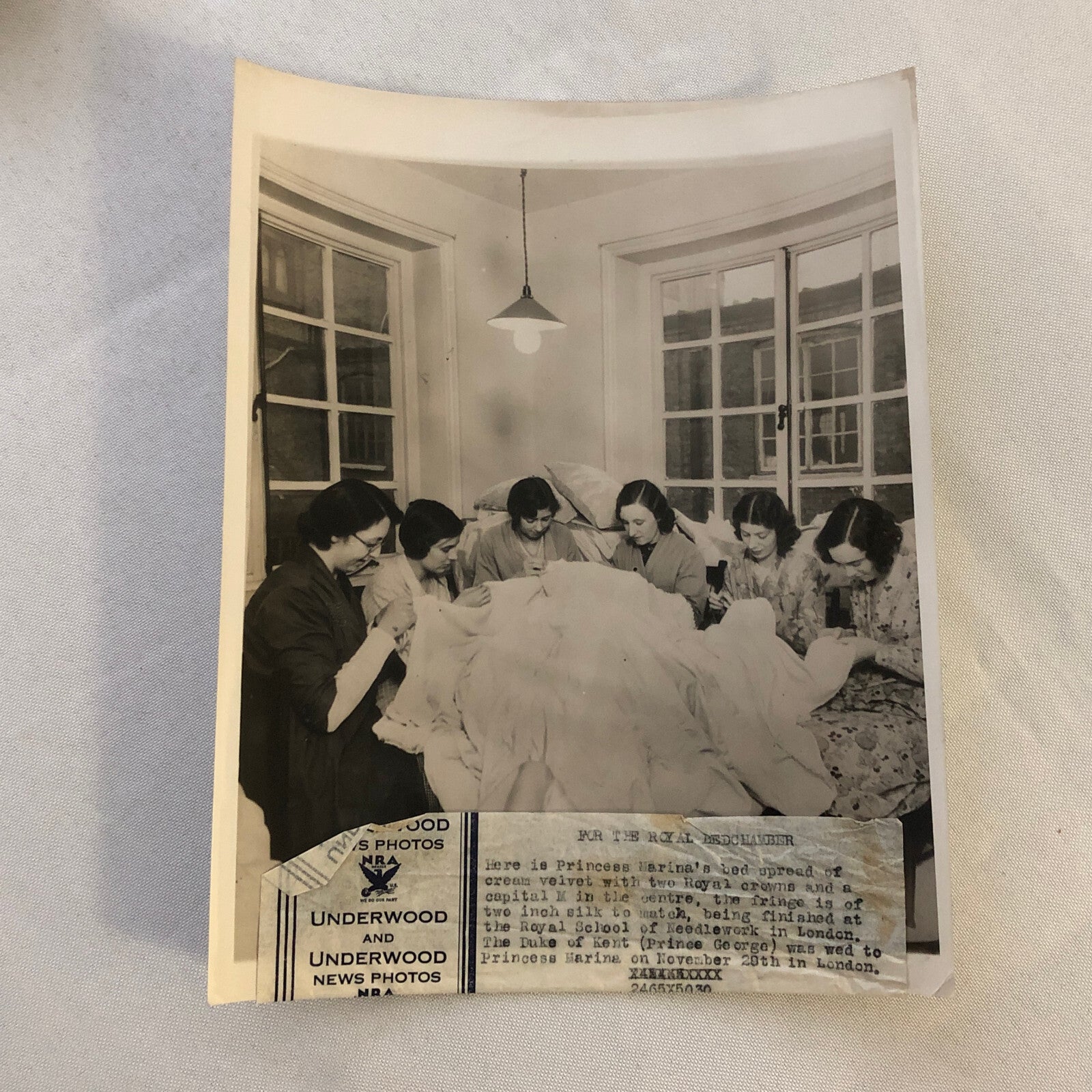 Vintage Press Photo Photograph Needlework Sewing Princess Marina Bed Spread
