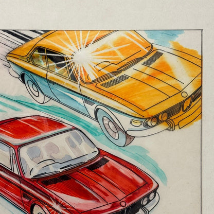 Vintage Art Illustration Zacron BMW 3.0 CSL Car Automobile Led Zeppelin Artist