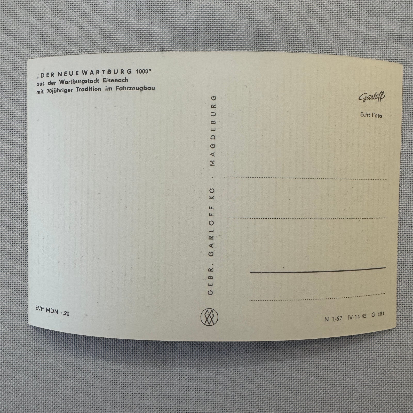 Wartburg 1000 Car Advertising Postcard Post Card Vintage