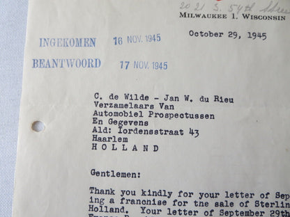 1945 Sterling Motor Truck Corporation Letter Letterhead Document 