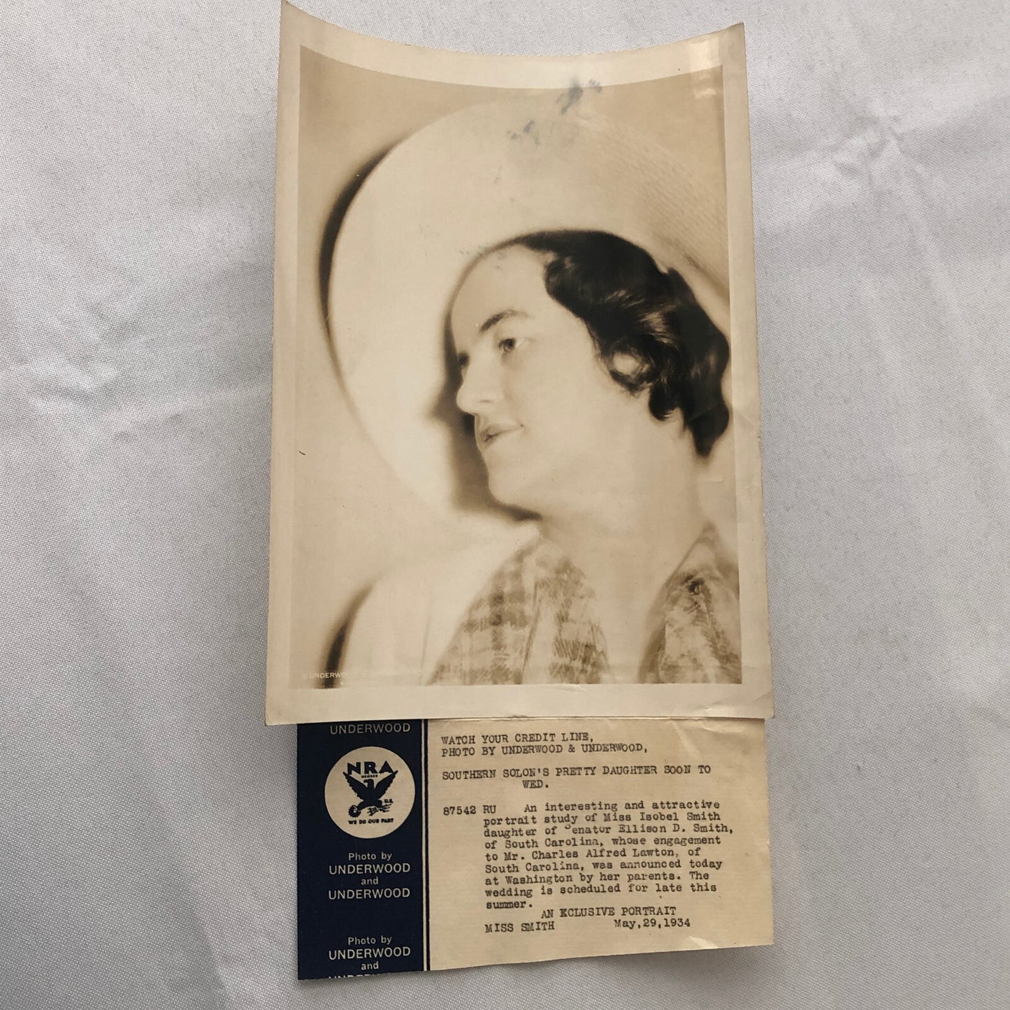 Press Photo Photograph Society Engagement Isobel Smith 1934 Senator Daughter