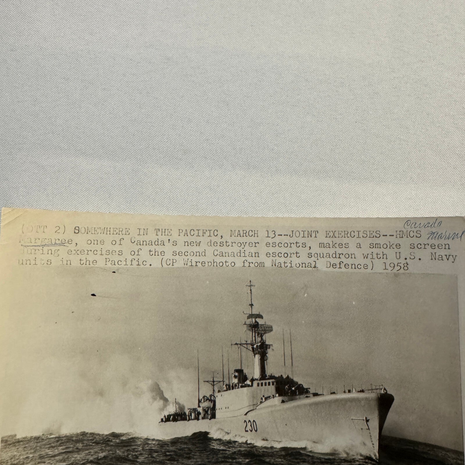 Royal Canadian Navy Ship HMCS Margaree Vintage Press Photo Photograph 1958 Boat