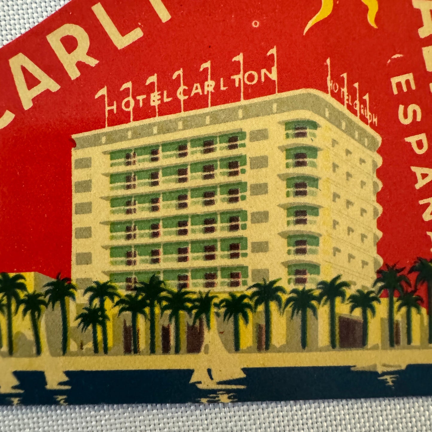 Vintage Hotel Travel Luggage Label Alicante Spain Espana Hotel Carlton