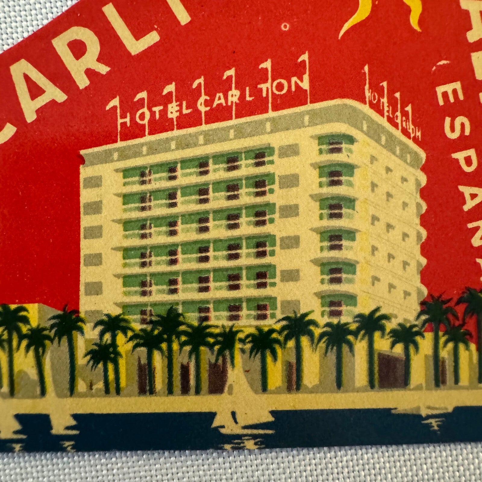 Vintage Hotel Travel Luggage Label Alicante Spain Espana Hotel Carlton