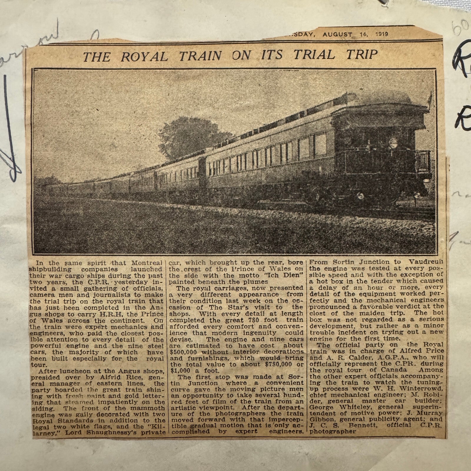 Royal Train Prince of Wales Canada Tour 1919 Press Photo Vintage Rail Railway
