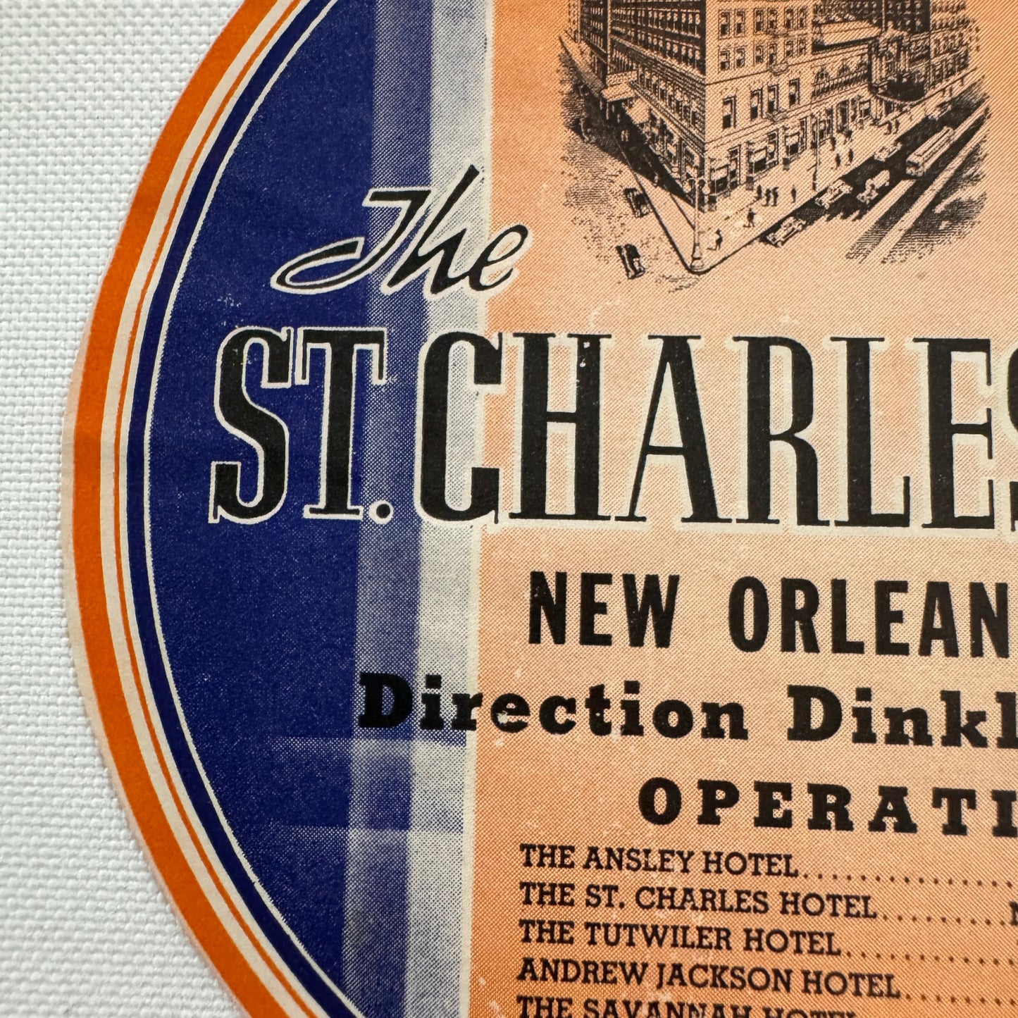 Vintage Travel Luggage Label The St Charles Hotel New Orleans Louisiana LA