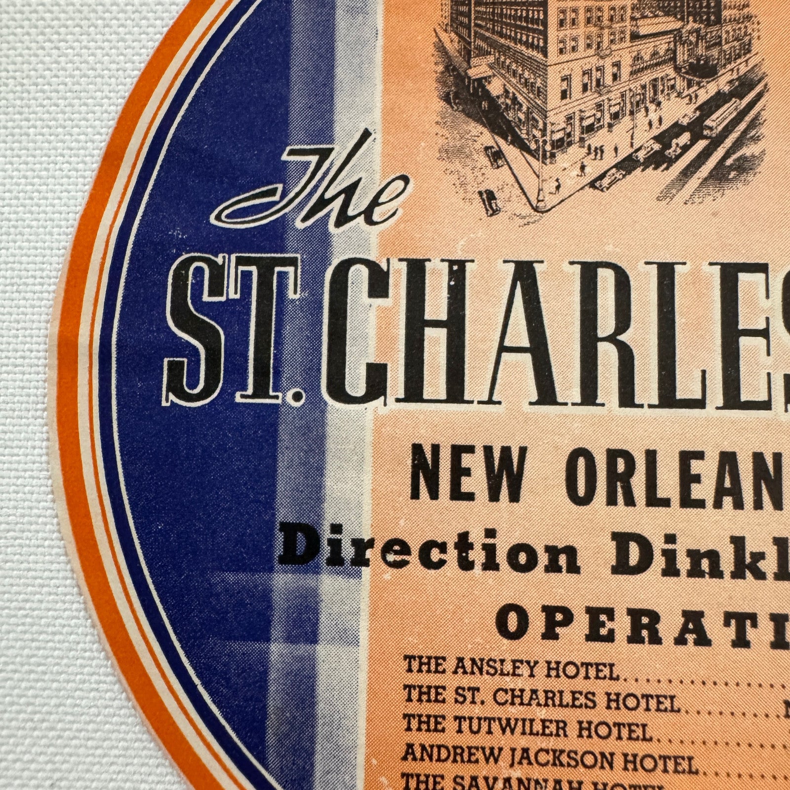 Vintage Travel Luggage Label The St Charles Hotel New Orleans Louisiana LA