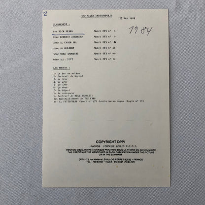 Vintage Indy Indianapolis Racing Photo Photograph Rick Mears 1984 DPPI