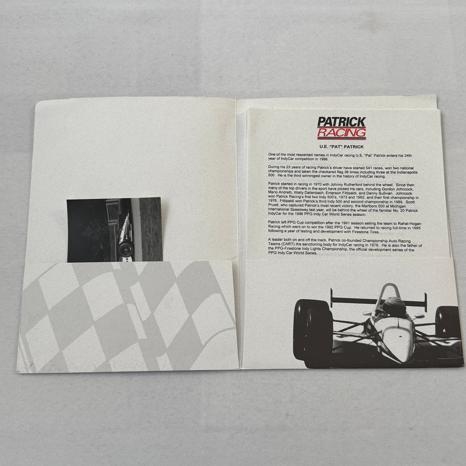 1996 Patrick Racing Scott Pruitt Indy Car Press Kit Brochure Photos Vintage