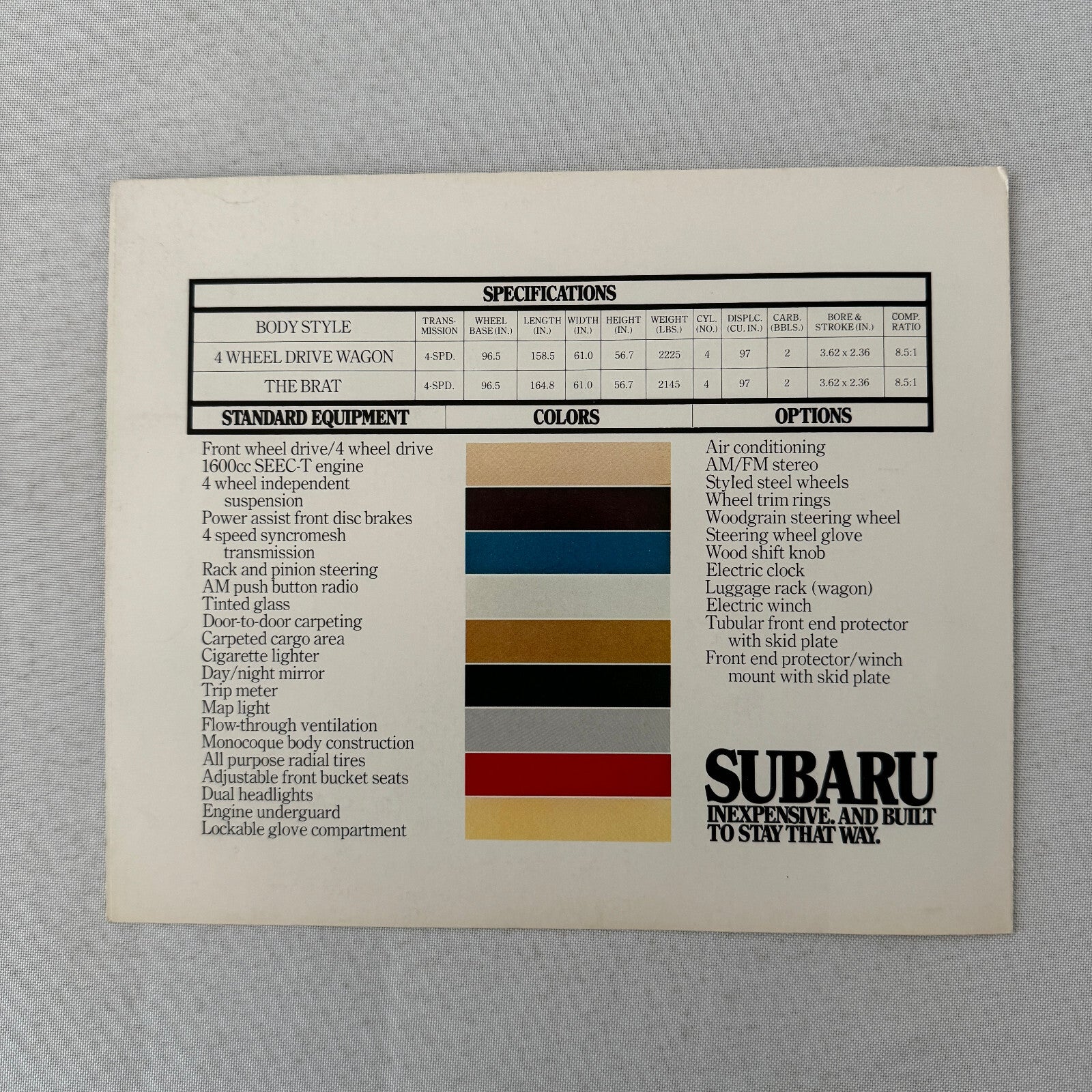 Subaru Brat and Station Wagon Sales Brochure Catalog Advertising Vintage