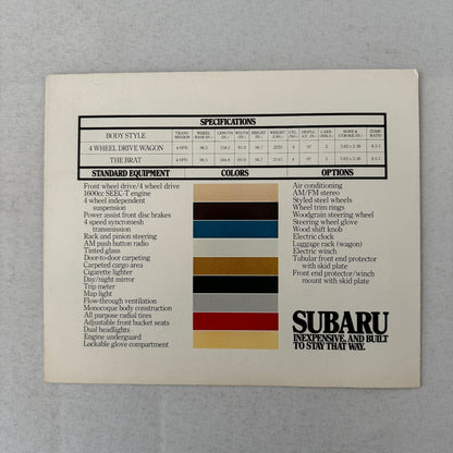 Subaru Brat and Station Wagon Sales Brochure Catalog Advertising Vintage