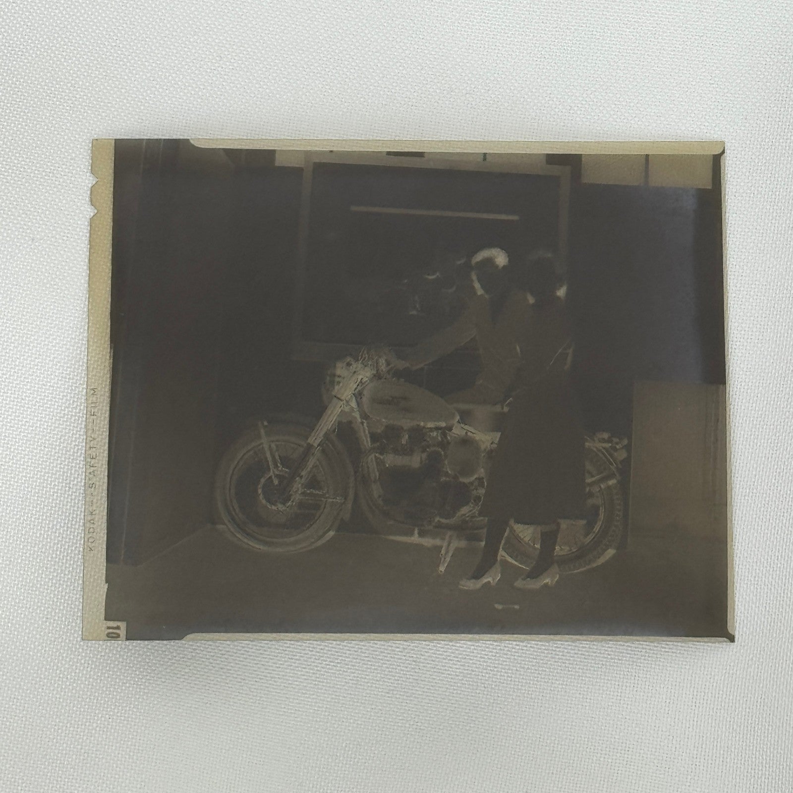 Indian Motorcycle Vintage Photo NEGATIVE Couple with Bike Vintage