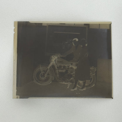 Indian Motorcycle Vintage Photo NEGATIVE Couple with Bike Vintage