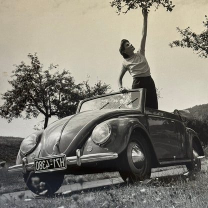 Vintage Volkswagen Beetle VW Bug Car Photo Photograph Print Woman